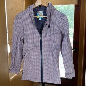 Roxy Navy Blue Orange Plaid Hooded Jacket Size Medium